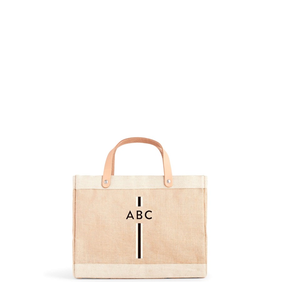 Small | WeProduce Petite Market Bag In Natural With Black Monogram