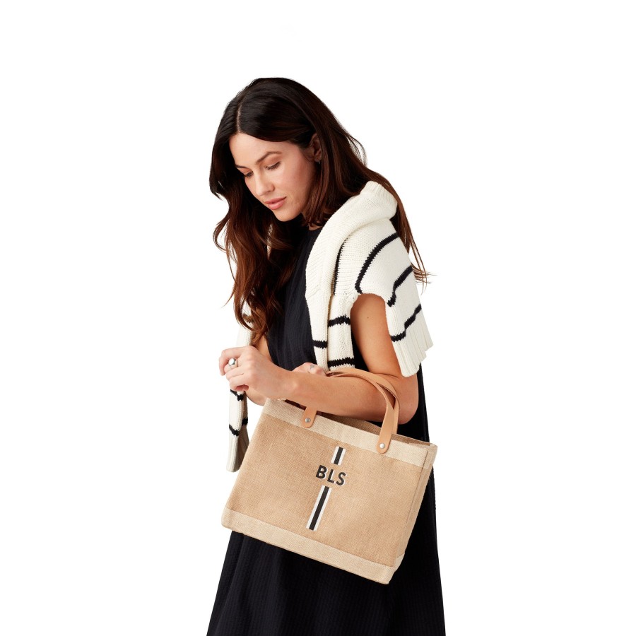 Small | WeProduce Petite Market Bag In Natural With Black Monogram