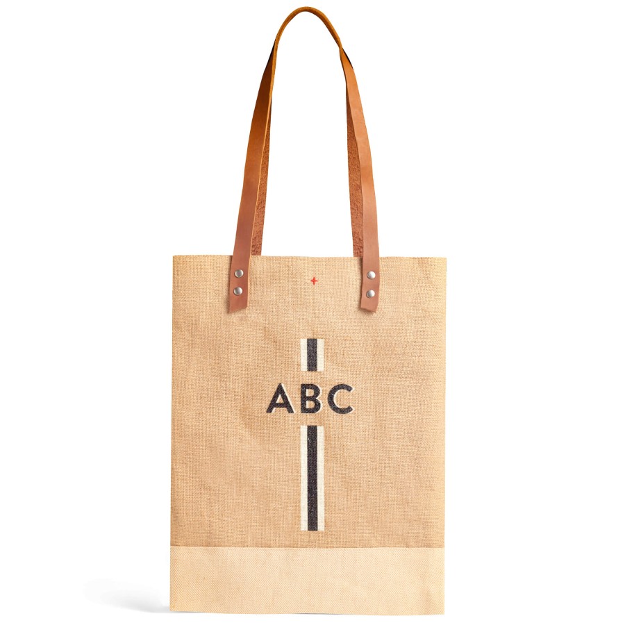 Medium | WeProduce Wine Tote In Natural With Black Monogram