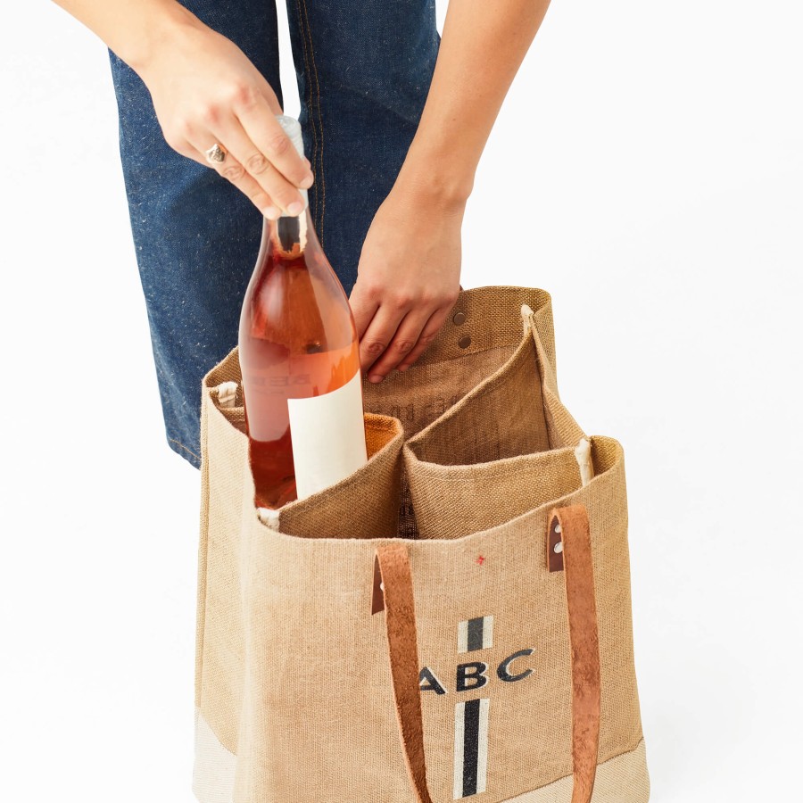 Medium | WeProduce Wine Tote In Natural With Black Monogram