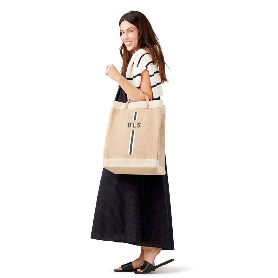 Large | WeProduce Market Bag In Natural With Black Monogram