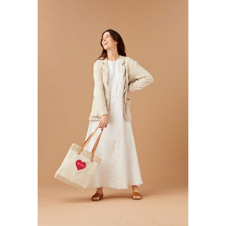 Medium | James Cardenas Market Tote In White With Embroidered Heart