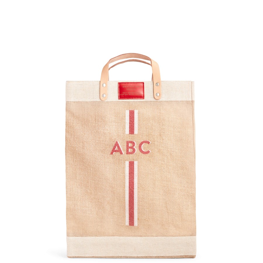 Large | WeProduce Market Bag In Natural With Red Monogram