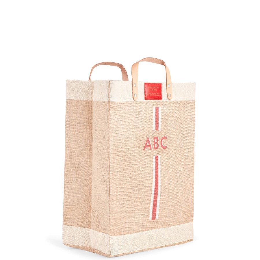 Large | WeProduce Market Bag In Natural With Red Monogram