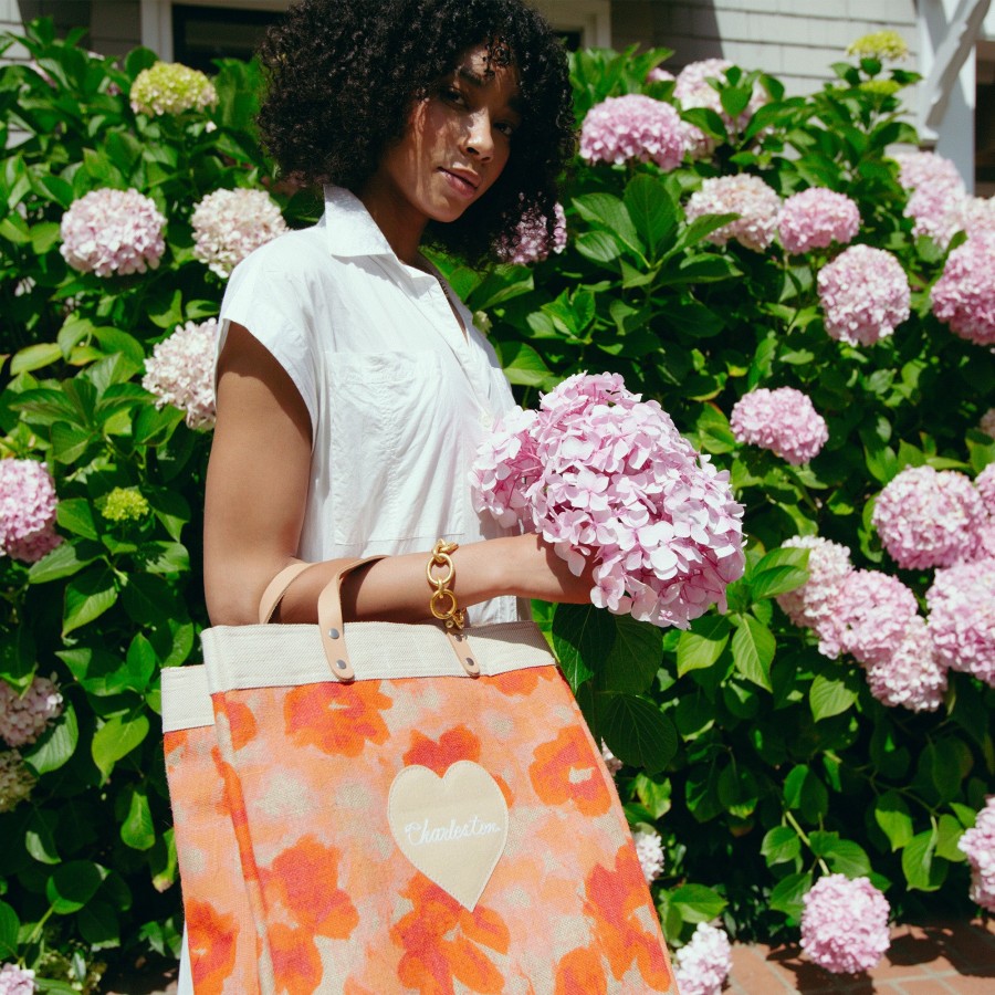 Large | James Cardenas Market Bag In Bloom By Liesel Plambeck With Natural Embroidered Heart