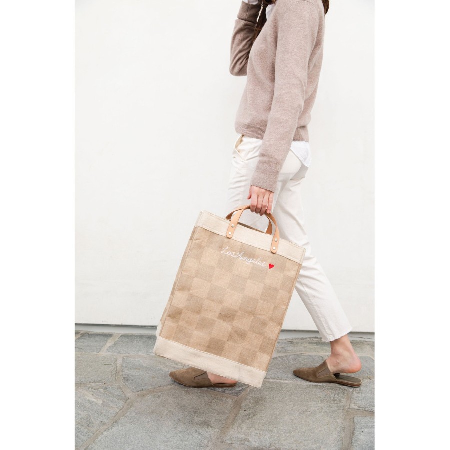 Large | James Cardenas Market Bag In Checker With Embroidery