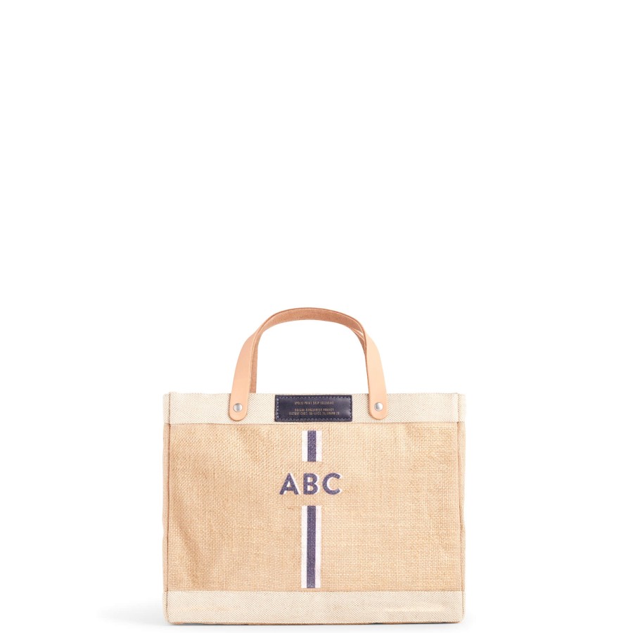 Small | WeProduce Petite Market Bag In Natural With Blue Monogram