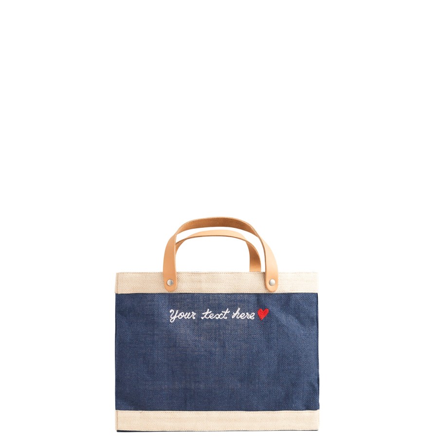 Small | James Cardenas Petite Market Bag In Navy With Embroidery