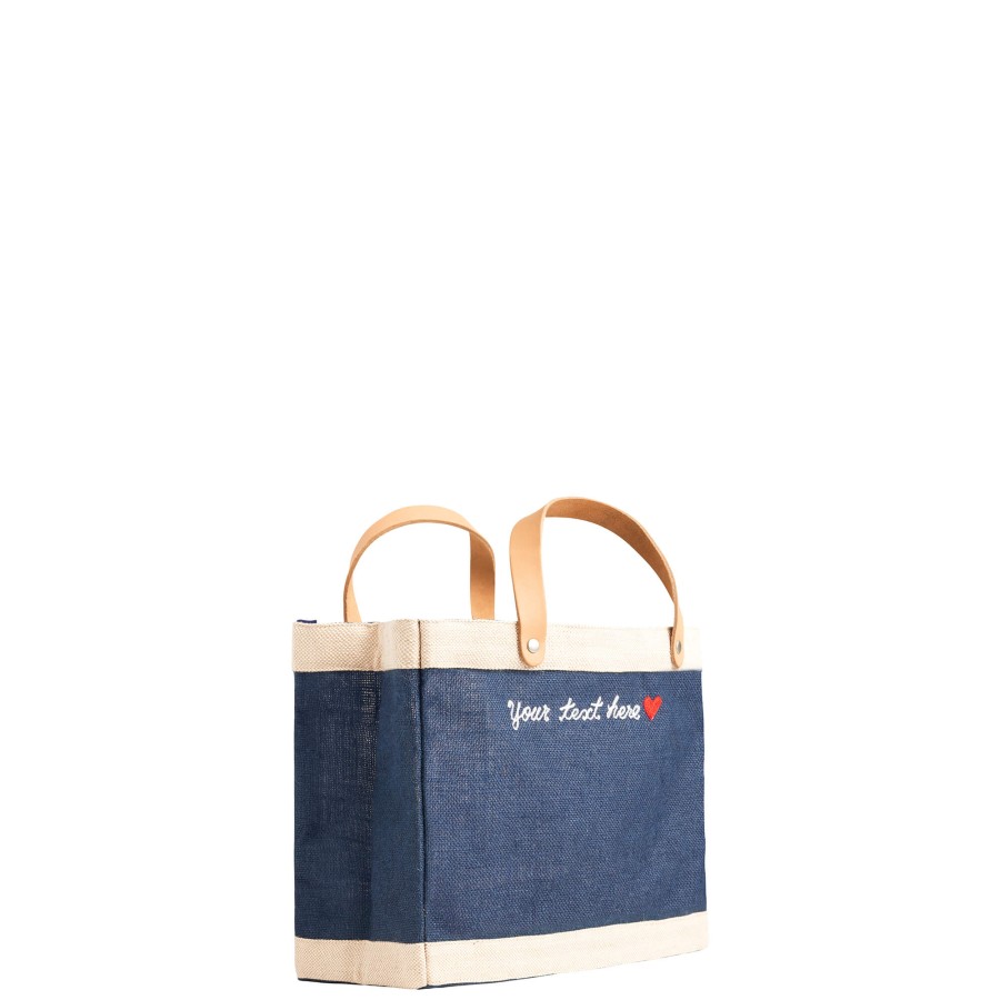 Small | James Cardenas Petite Market Bag In Navy With Embroidery