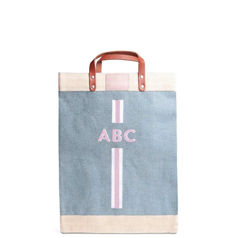 Large | WeProduce Market Bag In Cool Gray With Pink Monogram