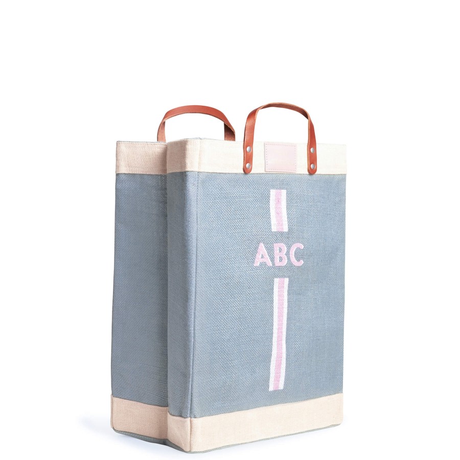 Large | WeProduce Market Bag In Cool Gray With Pink Monogram