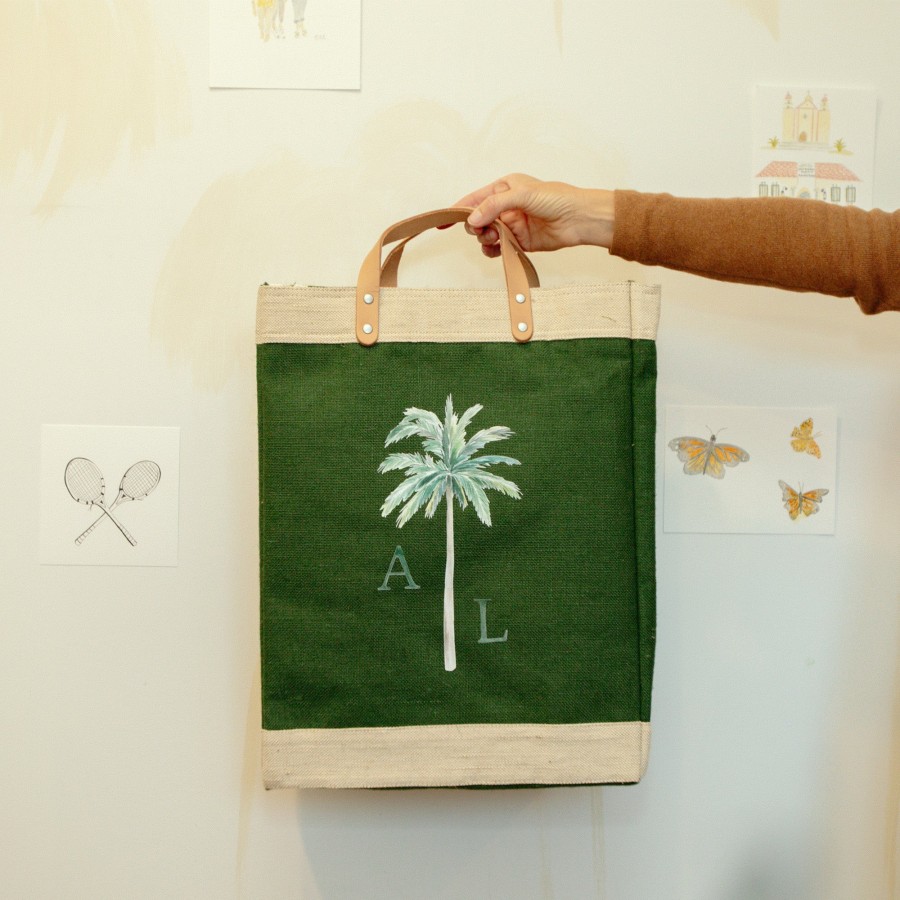 Large | WeProduce Market Bag In Field Green Palm Tree By Amy Logsdon