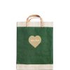 Large | James Cardenas Market Bag In Field Green With Embroidered Heart