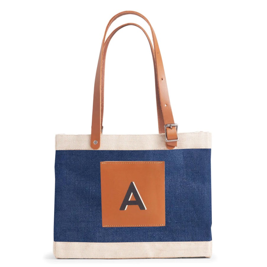 Small | WeProduce Petite Market Bag In Navy With Adjustable Handle "Alphabet Collection"