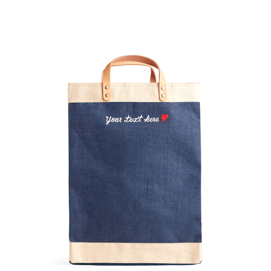 Large | James Cardenas Market Bag In Navy With Embroidery