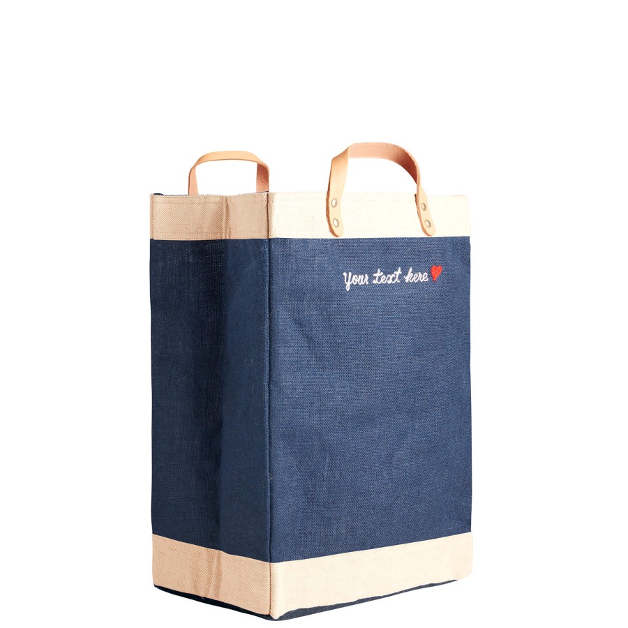 Large | James Cardenas Market Bag In Navy With Embroidery