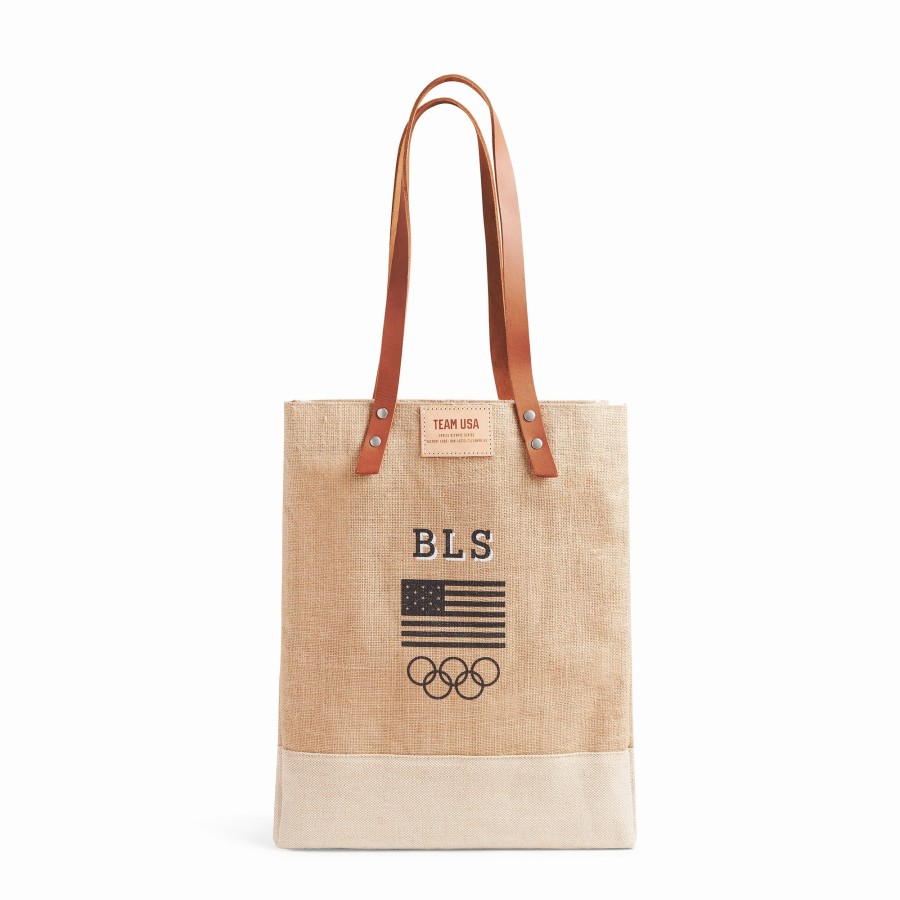 Medium | WeProduce Wine Tote In Natural For Team Usa "Black And White"