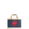 Small | James Cardenas Petite Market Bag In Navy With Embroidered Heart