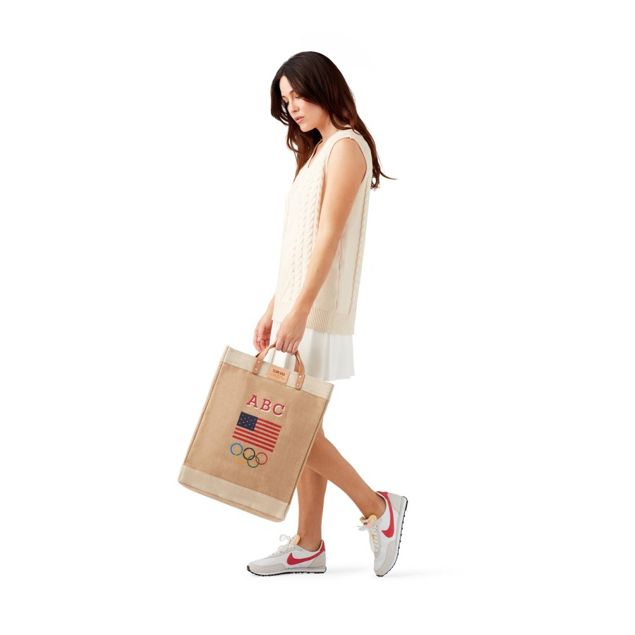 Large | WeProduce Market Bag In Natural For Team Usa "Red, White, And Blue"