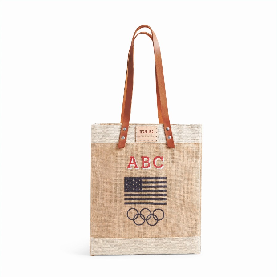 Medium | WeProduce Market Tote In Natural For Team Usa "Red And White"