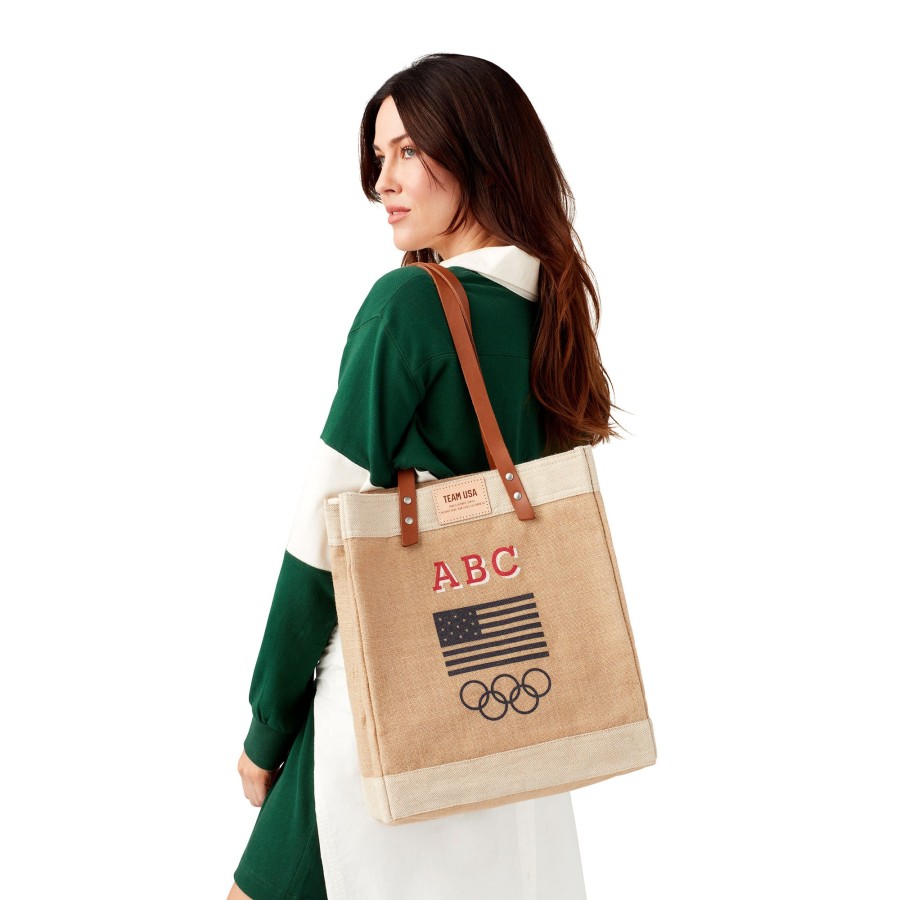 Medium | WeProduce Market Tote In Natural For Team Usa "Red And White"