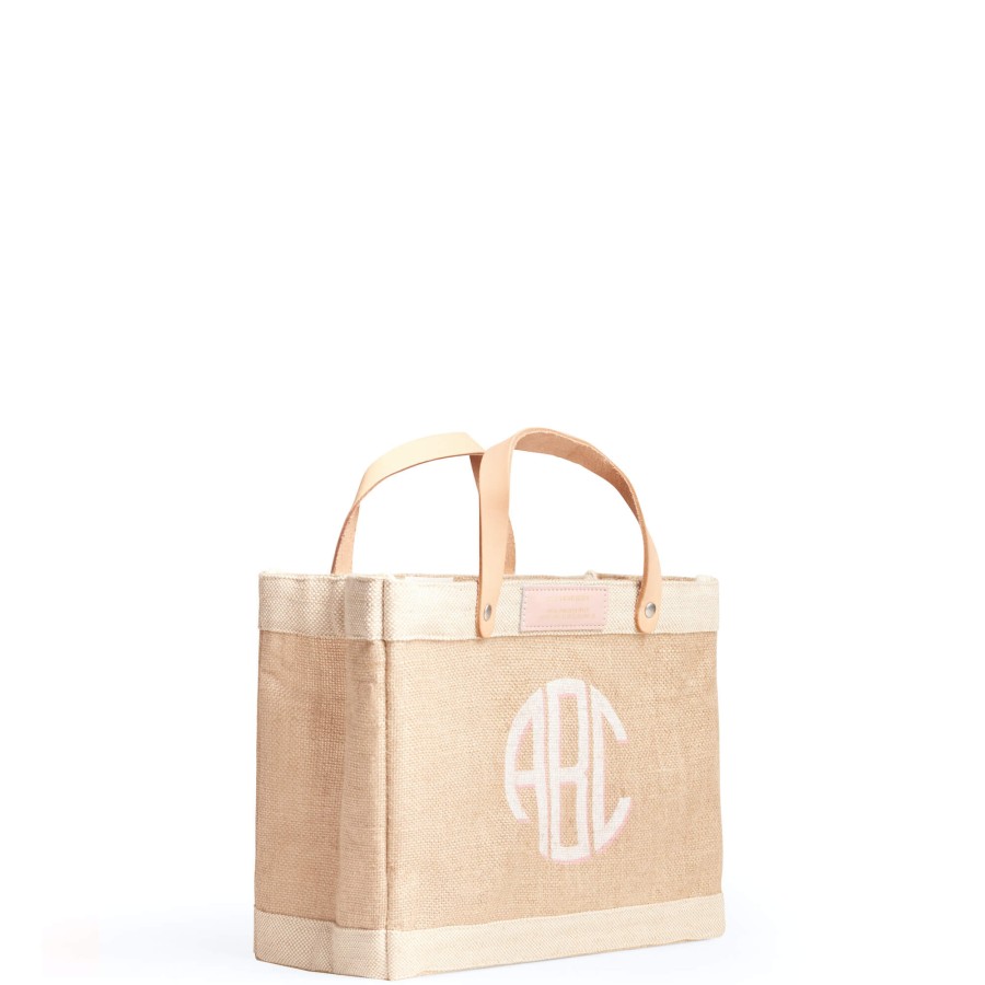 Small | WeProduce Petite Market Bag In Natural With Pink Round Monogram