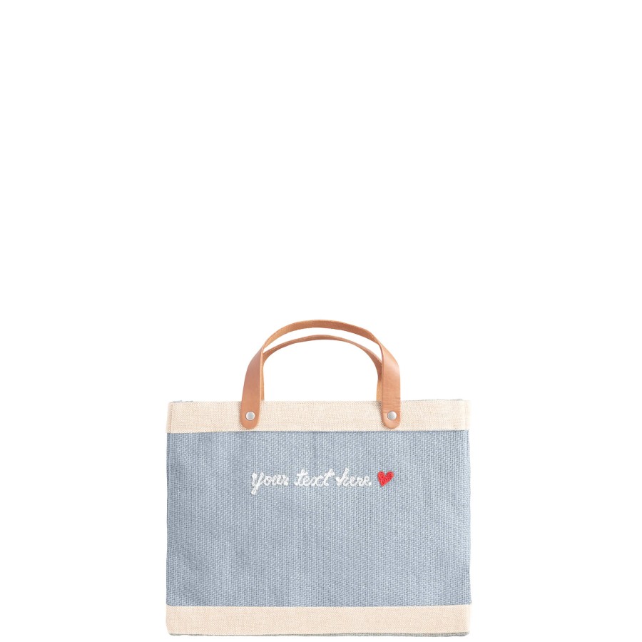 Small | James Cardenas Petite Market Bag In Cool Gray With Embroidery