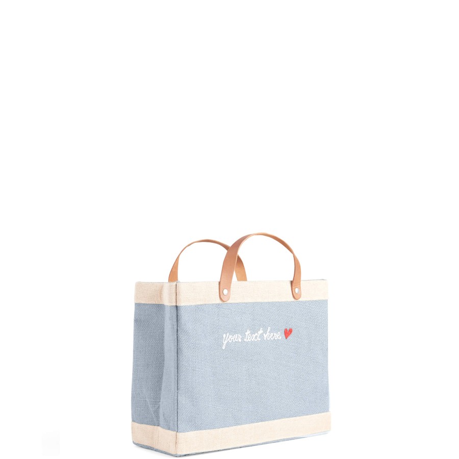 Small | James Cardenas Petite Market Bag In Cool Gray With Embroidery