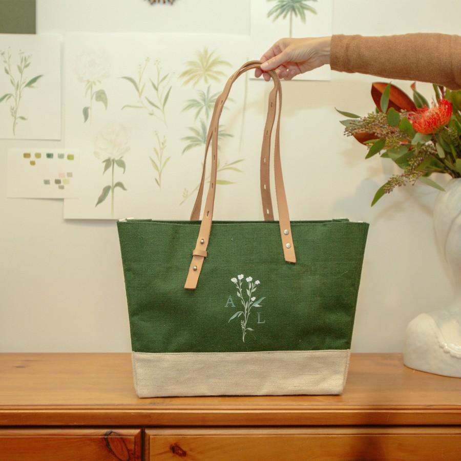 Medium | WeProduce Shoulder Market Bag In Field Green Wildflower By Amy Logsdon