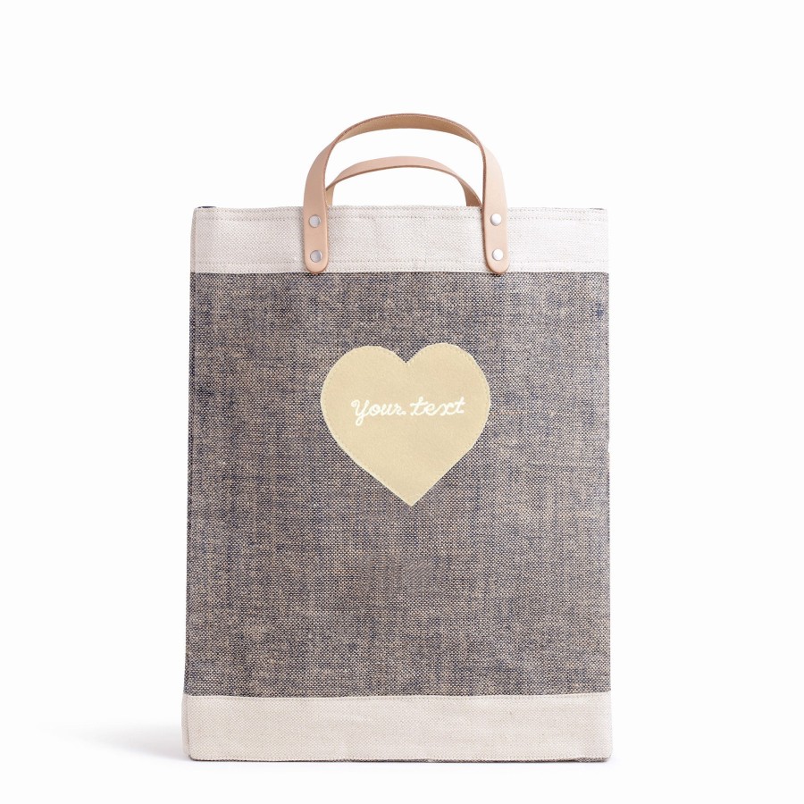 Large | James Cardenas Market Bag In Chambray With Embroidered Heart