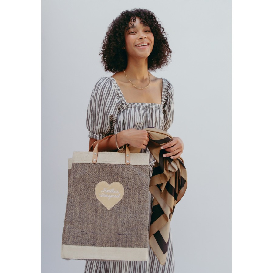 Large | James Cardenas Market Bag In Chambray With Embroidered Heart