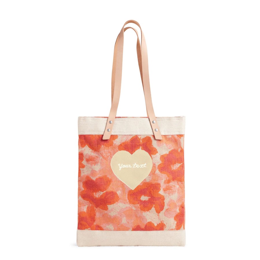 Medium | James Cardenas Market Tote In Bloom By Liesel Plambeck With Natural Embroidered Heart