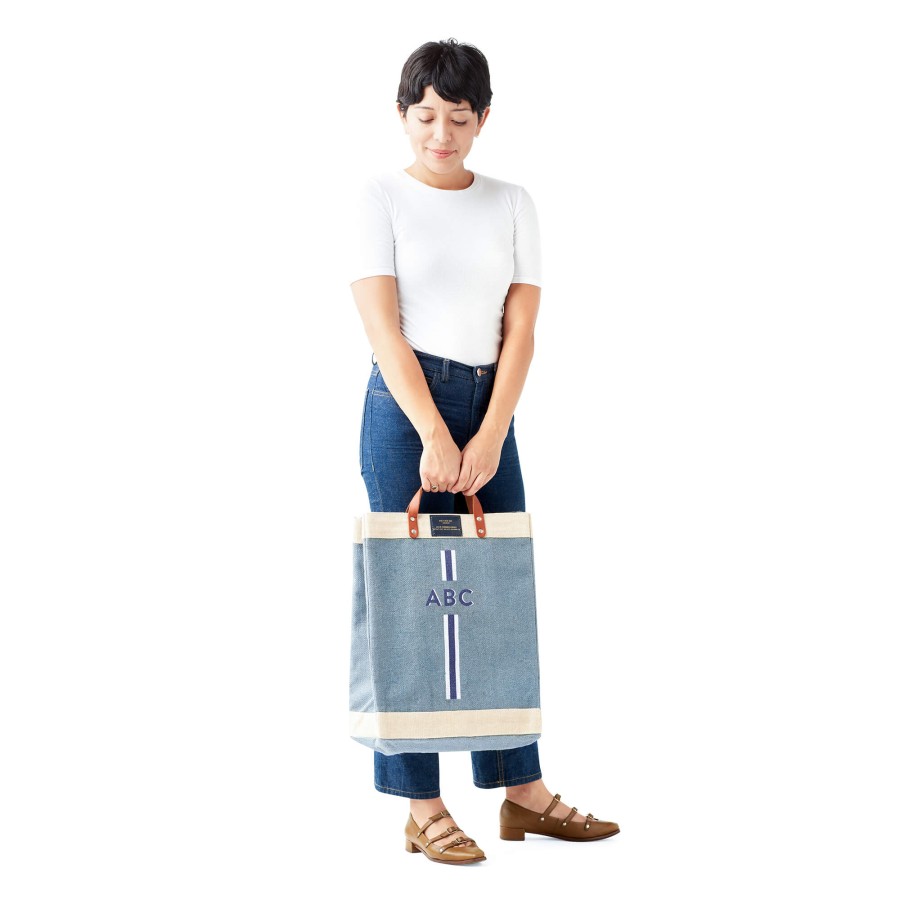 Large | WeProduce Market Bag In Cool Gray With Blue Monogram