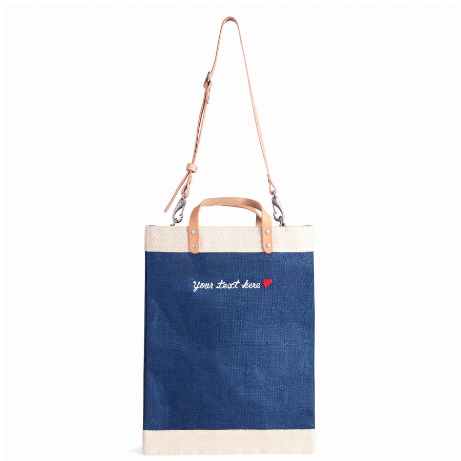 Large | James Cardenas Market Bag In Navy With Strap And Embroidery