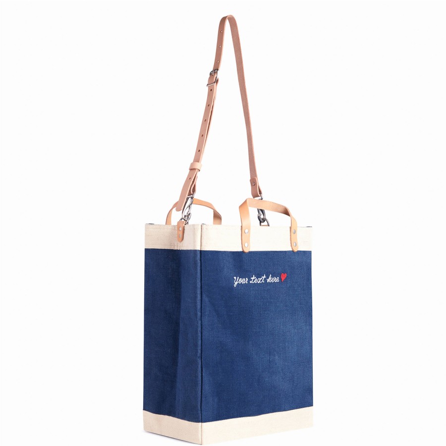 Large | James Cardenas Market Bag In Navy With Strap And Embroidery