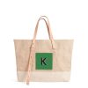 Medium | WeProduce Shoulder Market Bag In Natural "Alphabet Collection" With Italian Green Leather