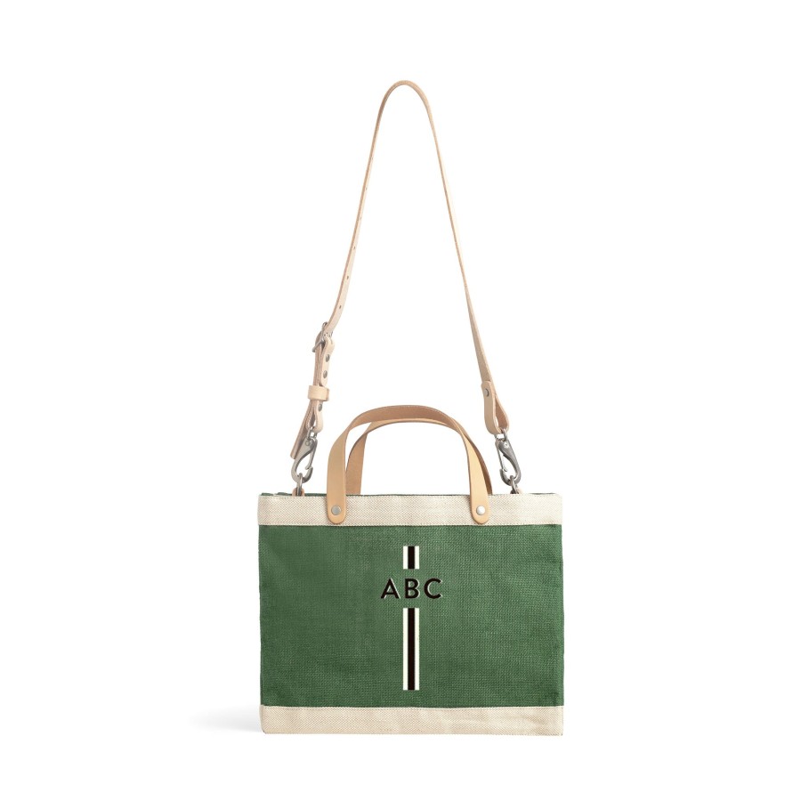 Small | WeProduce Petite Market Bag In Field Green With Strap And Black Monogram