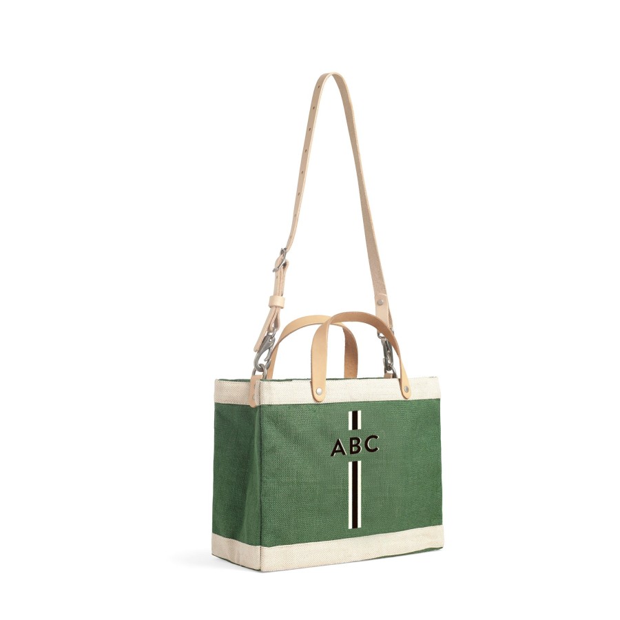 Small | WeProduce Petite Market Bag In Field Green With Strap And Black Monogram