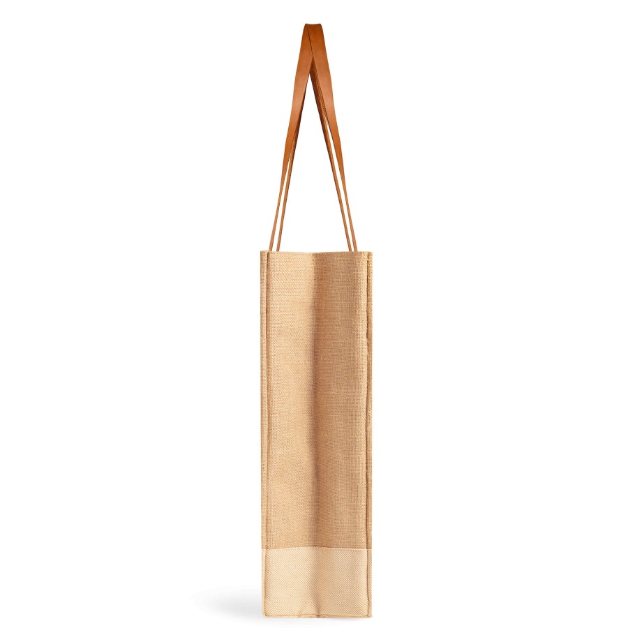 Medium | James Cardenas Wine Tote In Natural With Embroidery