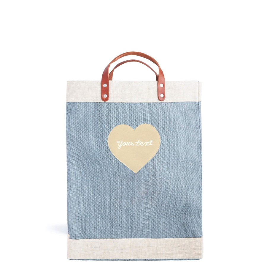 Large | James Cardenas Market Bag In Cool Gray With Embroidered Heart