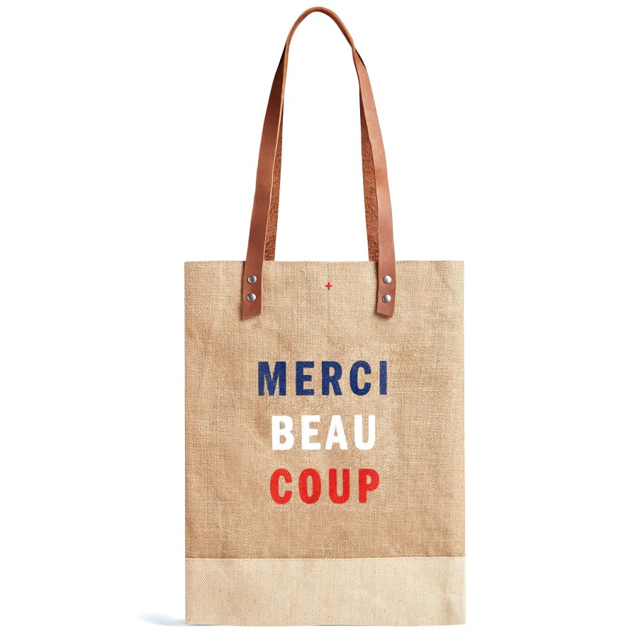 Large | WeProduce Wine Tote In Natural For Clare V. "Merci Beau Coup"