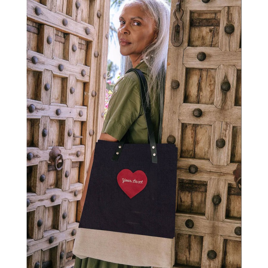 Medium | James Cardenas Wine Tote In Black With Embroidered Heart