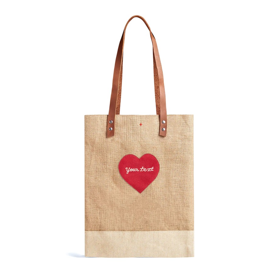 Medium | James Cardenas Wine Tote In Natural With Embroidered Heart