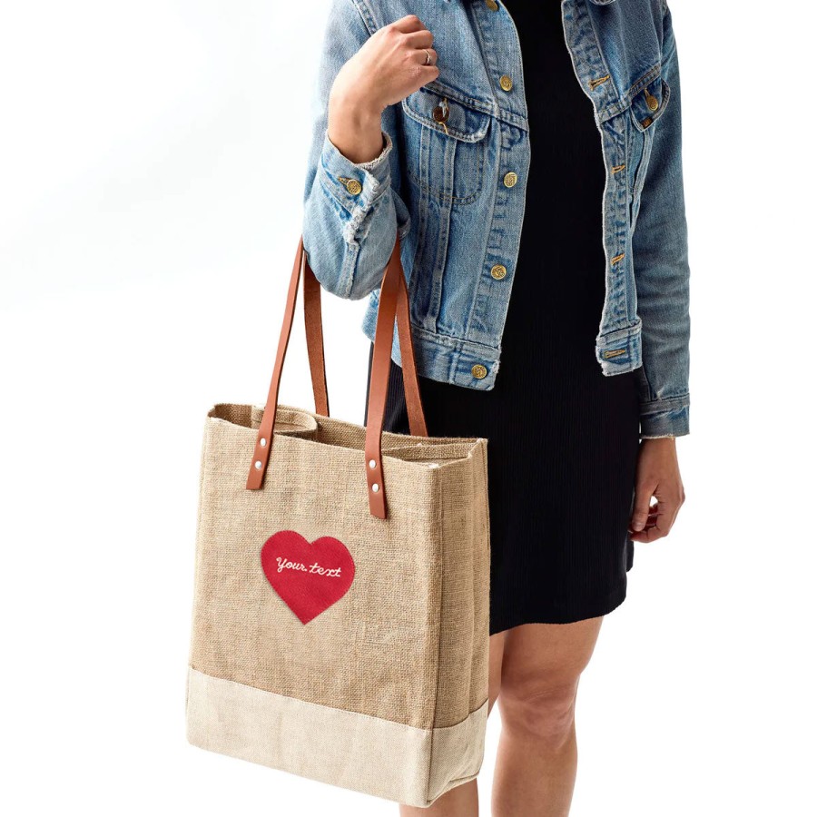 Medium | James Cardenas Wine Tote In Natural With Embroidered Heart