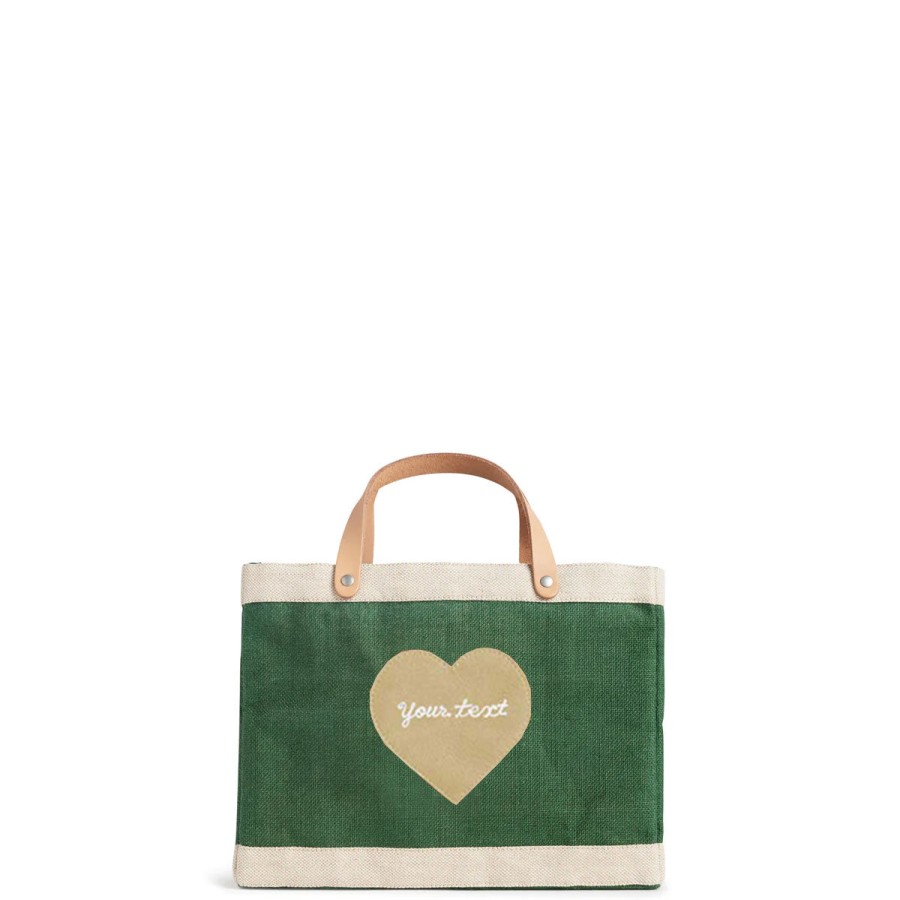 Small | James Cardenas Petite Market Bag In Field Green With Embroidered Heart