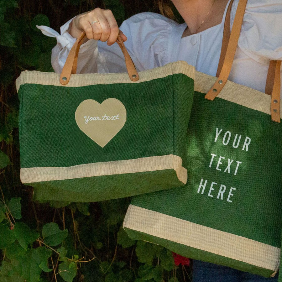 Small | James Cardenas Petite Market Bag In Field Green With Embroidered Heart