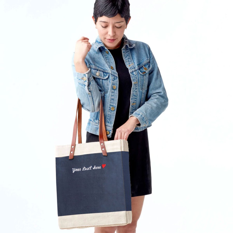 Medium | James Cardenas Market Tote In Navy With Embroidery