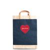 Large | James Cardenas Market Bag In Navy With Embroidered Heart