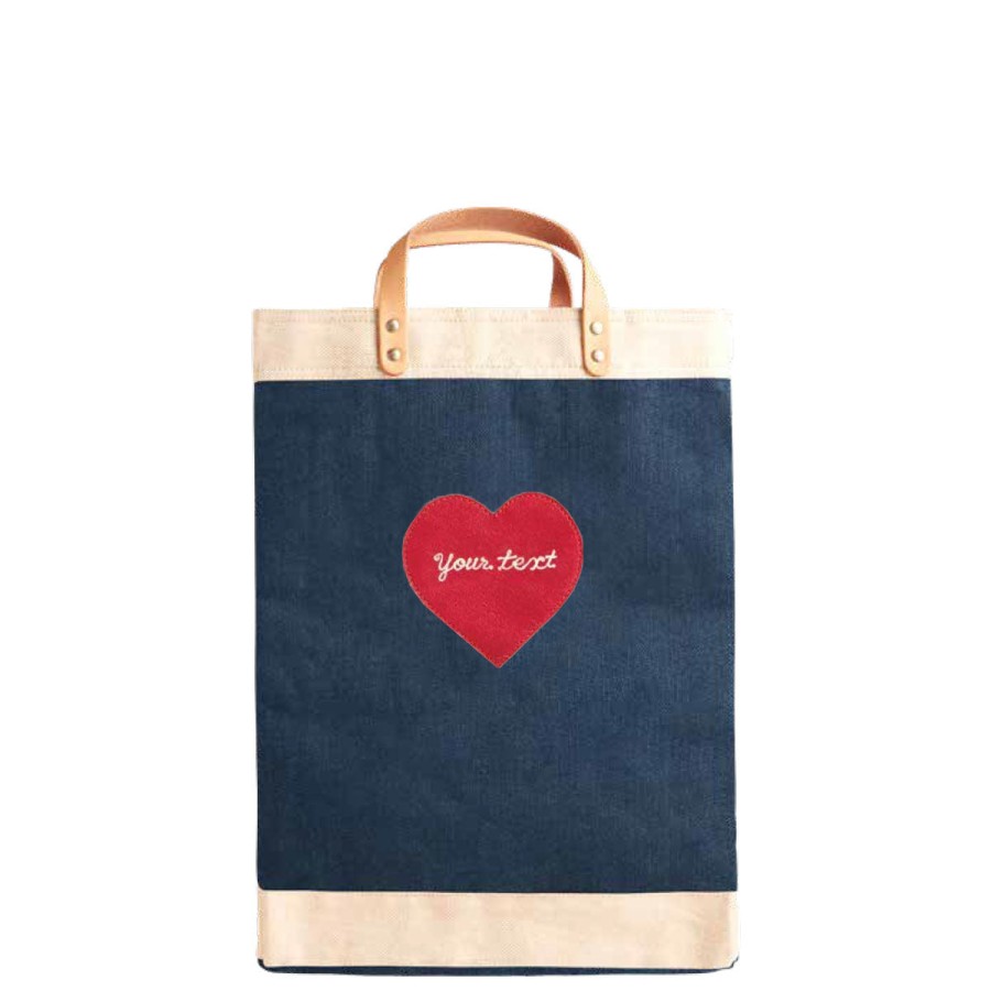 Large | James Cardenas Market Bag In Navy With Embroidered Heart