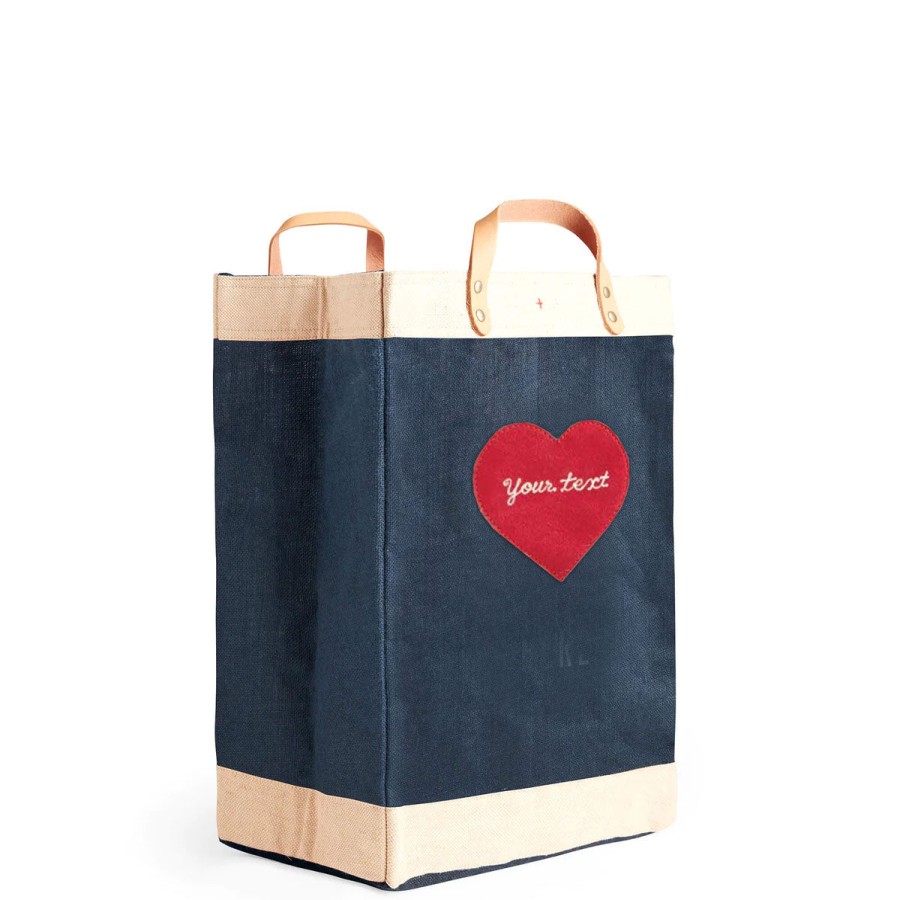 Large | James Cardenas Market Bag In Navy With Embroidered Heart